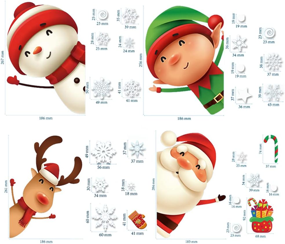 Christmas Snowflake Window Clings Stickers For Glass Xmas Decals Decorations Indoor Holiday Santa Claus Reindeer Decals Forparty