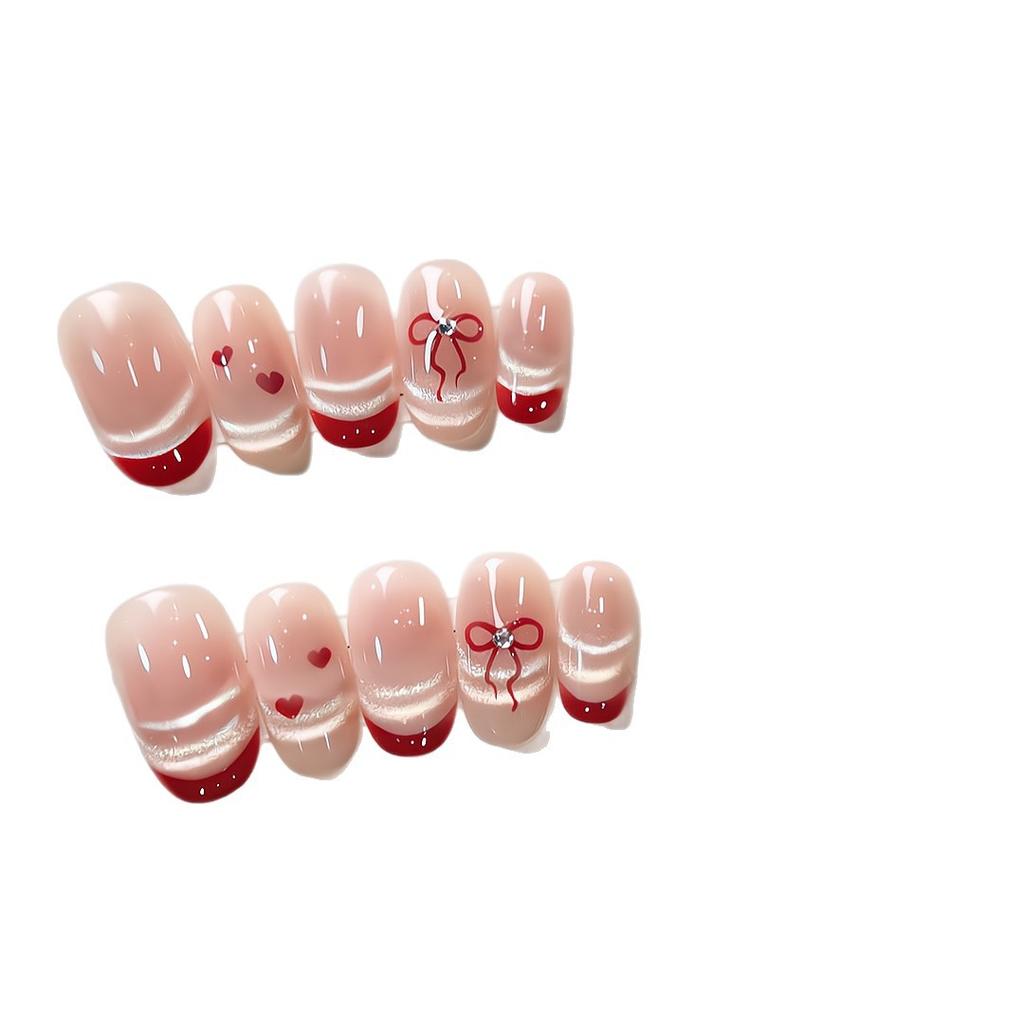 Press on Nails Artificial Acrylic Nails Glossy False Nails Full Cover Stick on Nails Square Fake Nails with Glitter Design Glue on Nails for Women