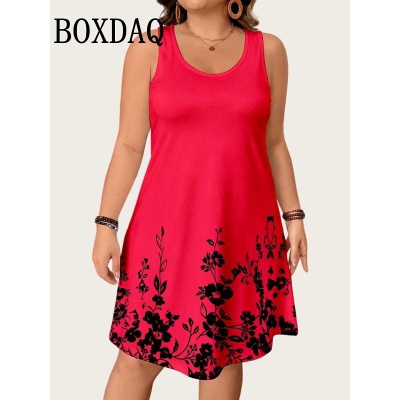 2026 Summer New Women's Sleeveless Dresses Loose Plus Size Dresses Beach Vacation Casual Tank Floral Print Women A-Line Dresses
