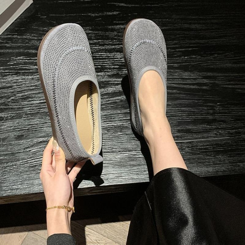 Fashion Women Autumn Female Shoes Crystal Slip-on Soft Shallow Mouth Fall Dress Rhinestone Boat Slip On New Retro Moccasin Summer Flock