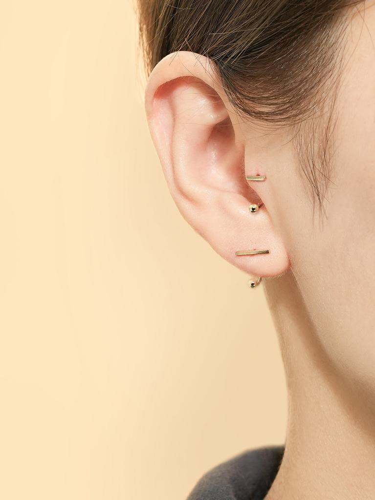Minimalpiercing 14K Stick Bar Curved Ring Piercing Earrings