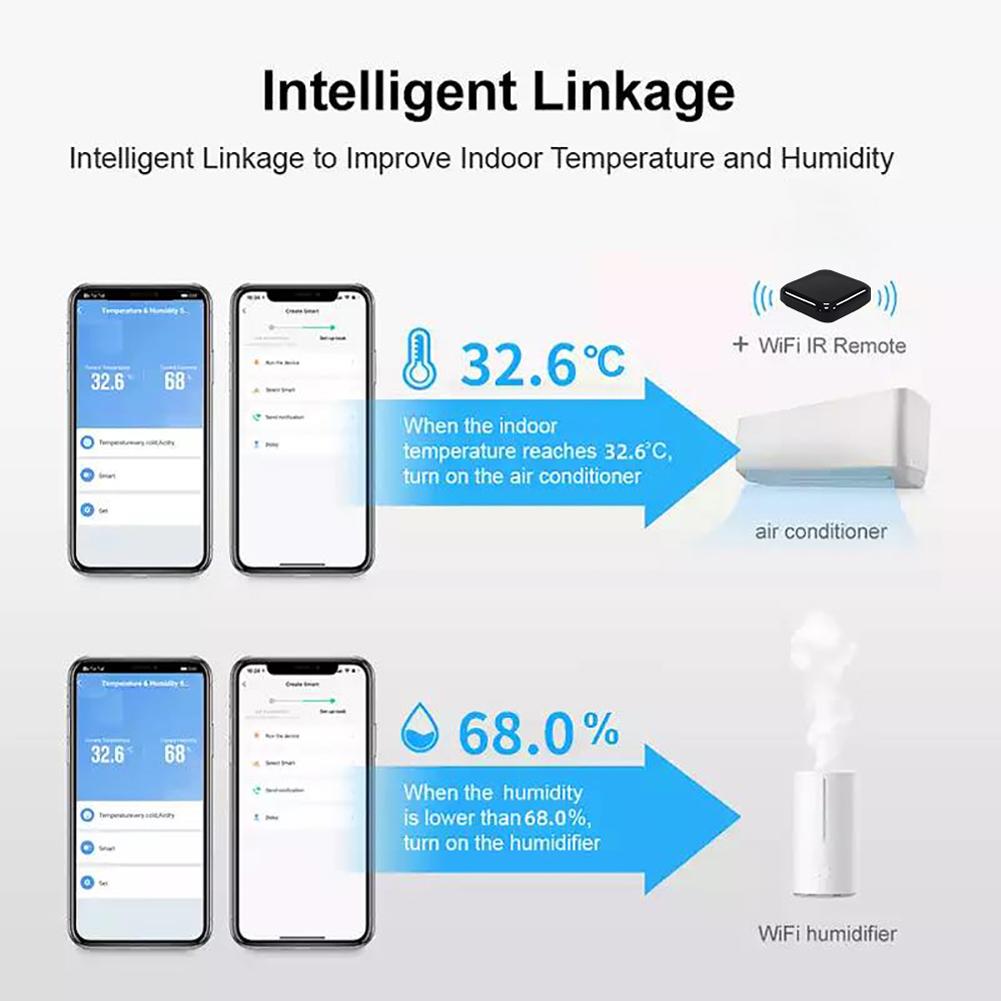 WiFi Temperature Humidity Detector LCD Display Sensors High Low Temperature Humidity Alarm Function Intelligent Home Indoor Detector Real-time