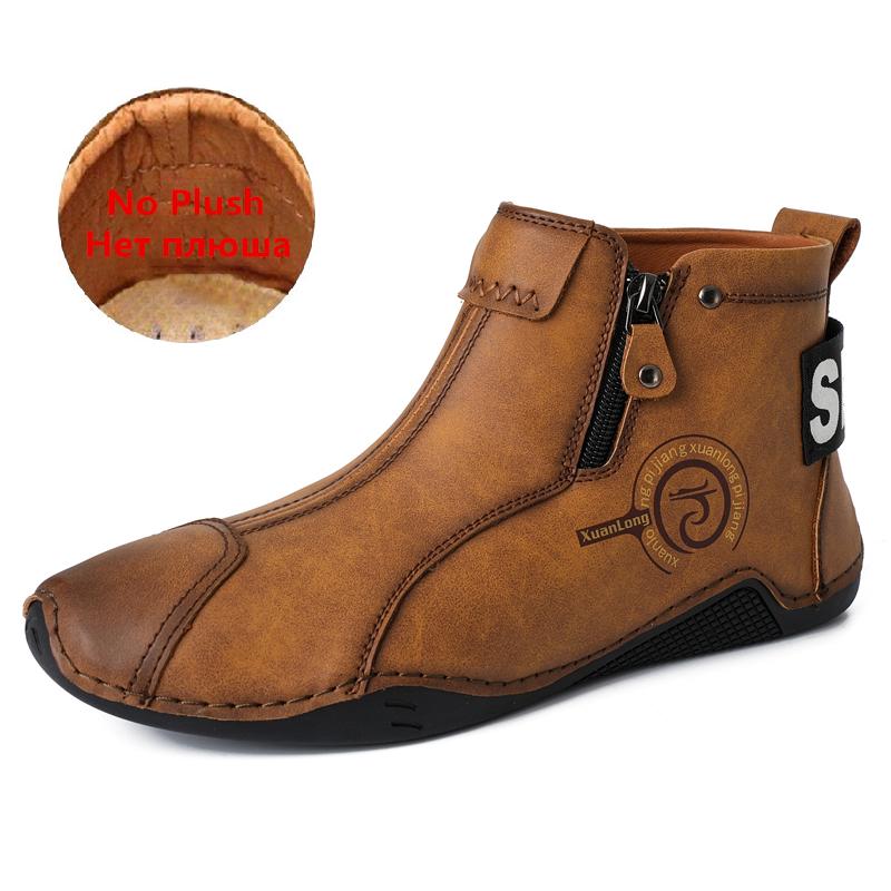 Brand Winter Plush Men's Boots Waterproof Leather Men Snow Boots Outdoor Zipper Ankle Boots Casual Men's Shoes