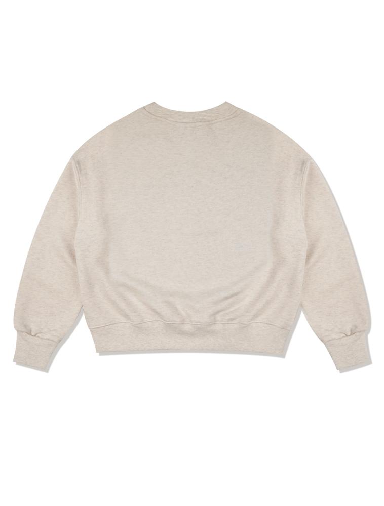 LA MAISON STUDIO [Fleece Line Selection] Women'S Crop Bear Friends Embossed Embroidery Sweatshirt Oatmeal Navy (Fcb3Ts355W)