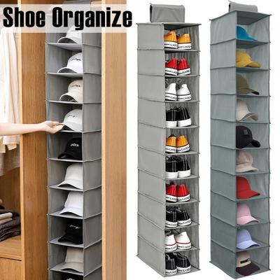 10-stöckiges wandmontiertes Schuhregal - Stofforganizer mit durchsichtigen Netztaschen, platzsparendes mehrschichtiges Design