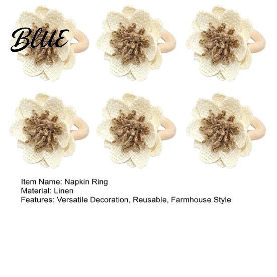Floral Napkin Rings for Events 6Pcs Linen Flower Rings Wooden Ring Rustic Holders Wedding Table Setting Accessories Farmhouse Bridal Shower