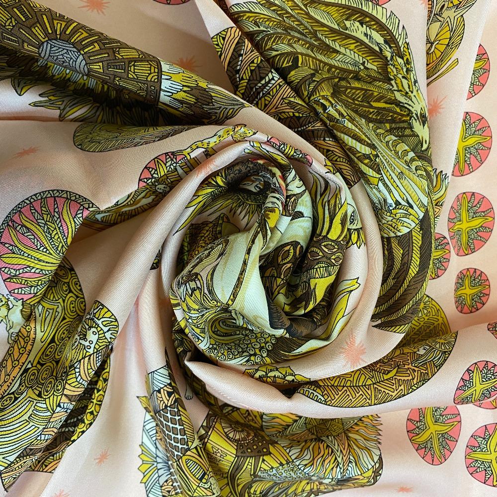 HERMES LE ROY SOLEIL Sun King silk Calle 90 scarf pink silk Women Used