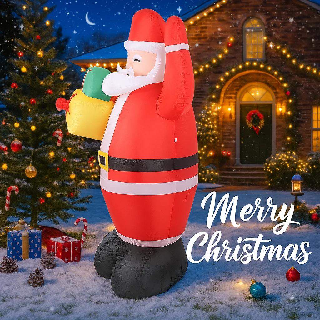 5.91FT LED Light Xmas Inflatable Santa Claus Toy Yard Party Decoration Home Decor Supplies Ornaments Christmas Holiday Gift
