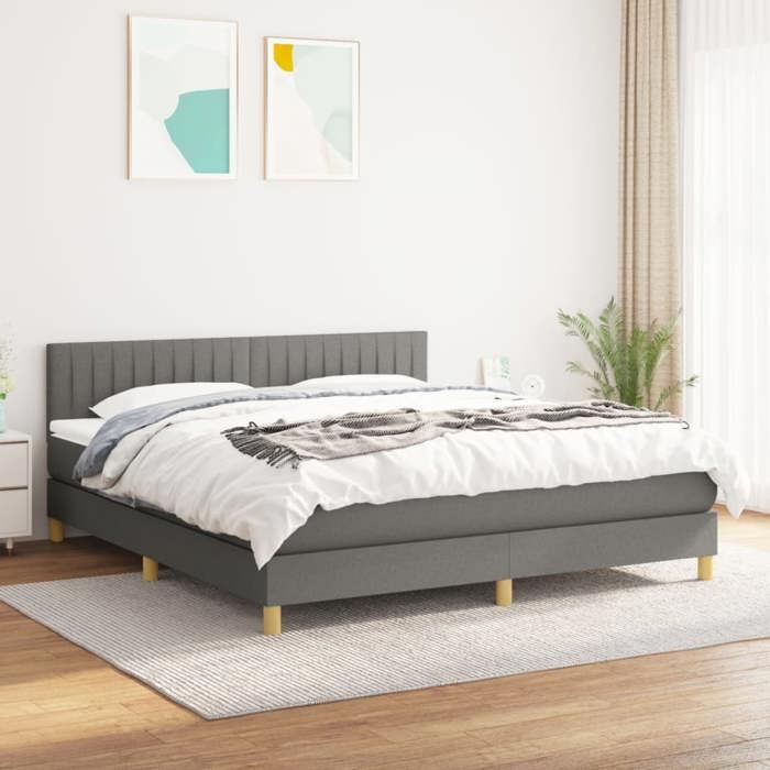 Cadre de lit avec matelas - Maison Exclusive - 180x200cm - Tête de lit réglable - Gris foncé - Tissu durable