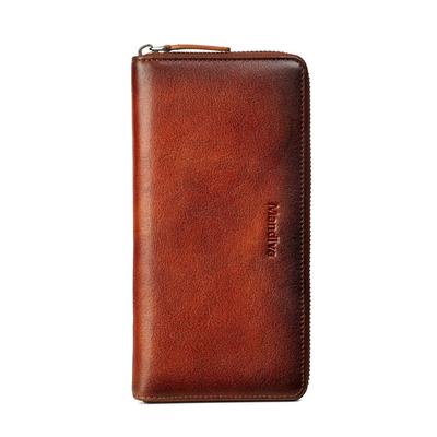 Wallet Long Wallet Genuine Leather Separate Coin Purse Large Capacity Round Zipper Top Leather Men's Women's (Camel)