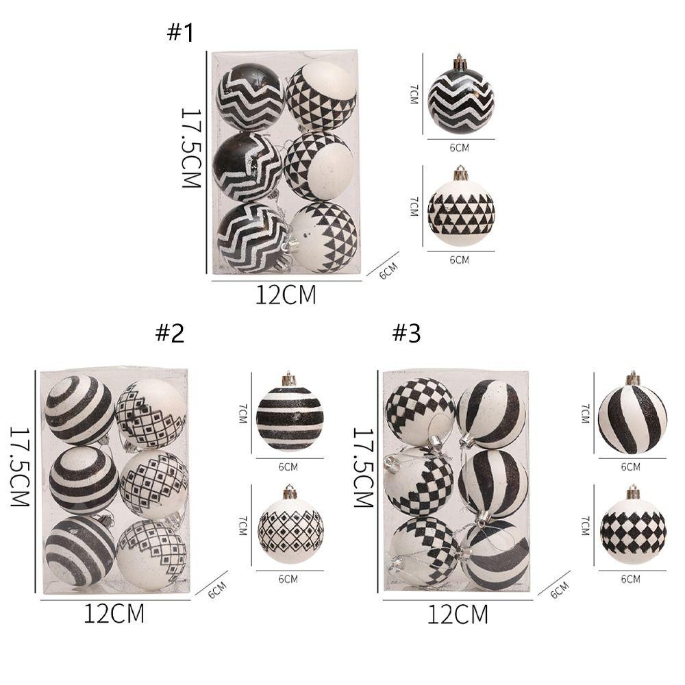 6pcs 6cm Electroplated Hanging Balls White and Black Xmas Tree Pendants Party Favors