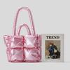 Down bag cotton clothes women's bag simple space bag solid color soft square filled shoulder handbag new