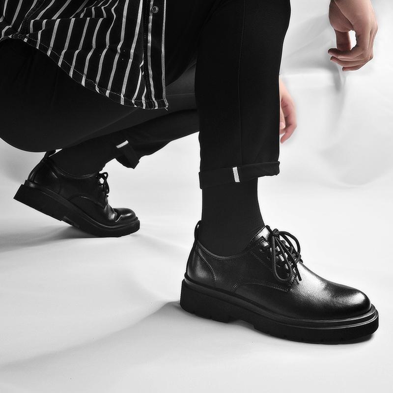 Men genuine Leather Shoes lace up High Quality Men Casual Natural Leather Oxford Elegant Lace-up Solid black Working Shoes men