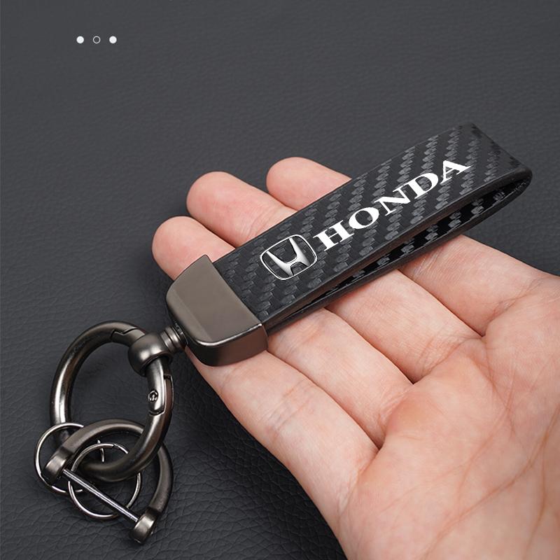 Carbon Fiber Leather Car Keychain Auto Emblem Key Ring For Honda Civic Accord Crosstour Spirior Odyssey Avancier UR-V Sienna JS1
