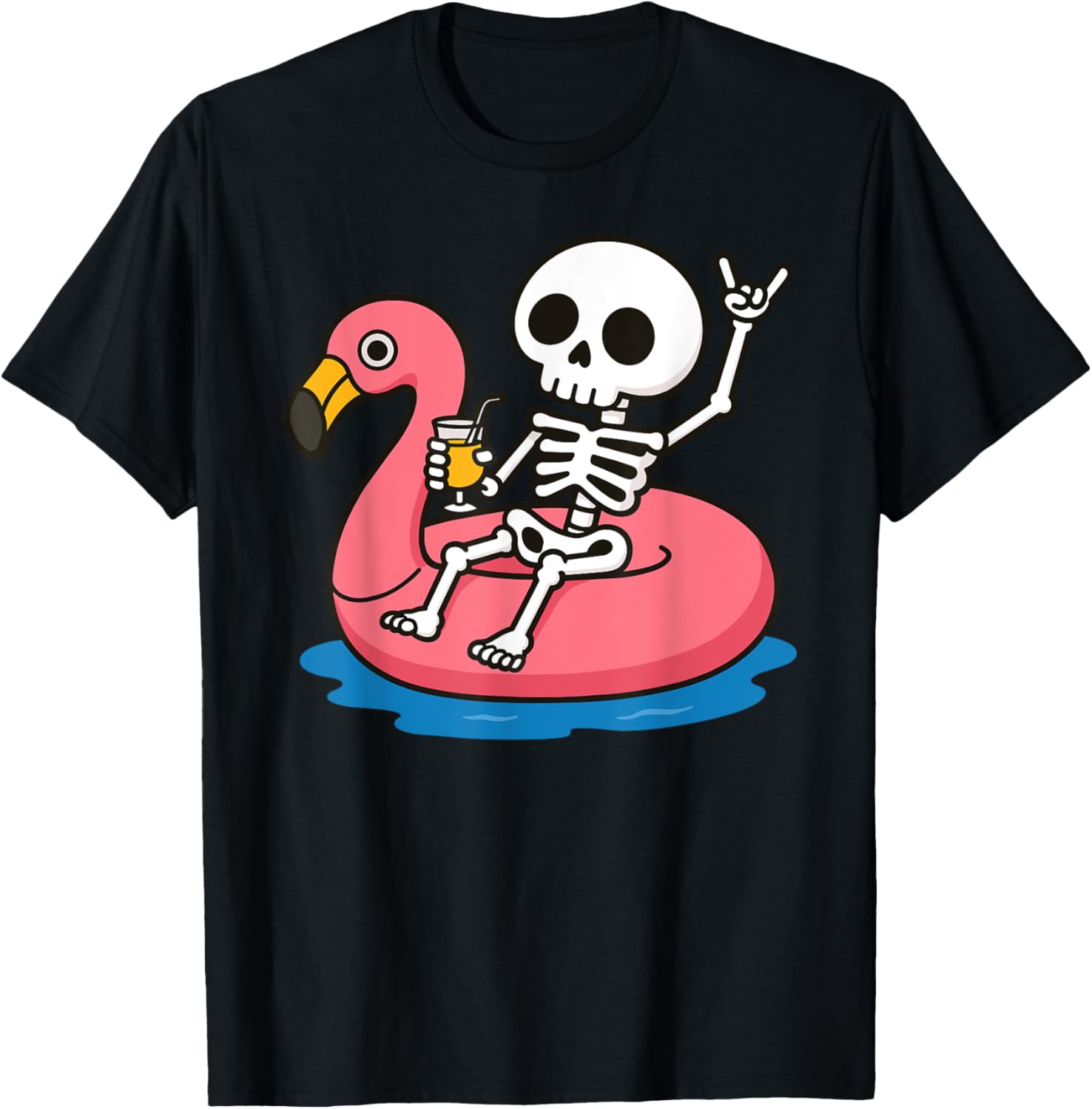 Women s Summer Casual Skeleton Print T-Shirt  Skeleton on Flamingo Float  Funny Summer Graphic Tee Short Sleeve Crew Neck Top... S разноцветный