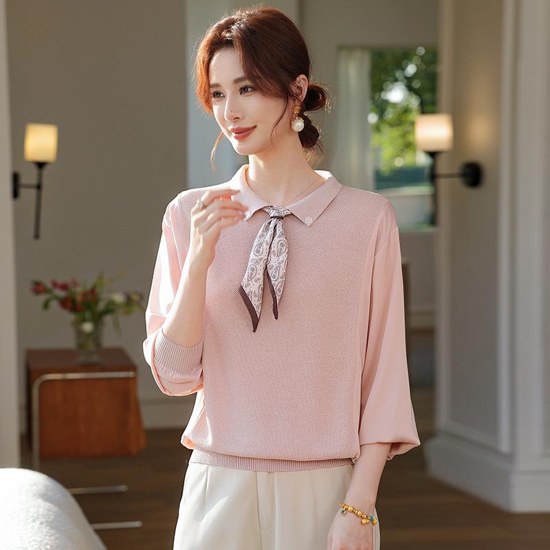 Elegant Chiffon Knit Top for Middle-Aged and Elderly Women - Spring/Autumn Fashion