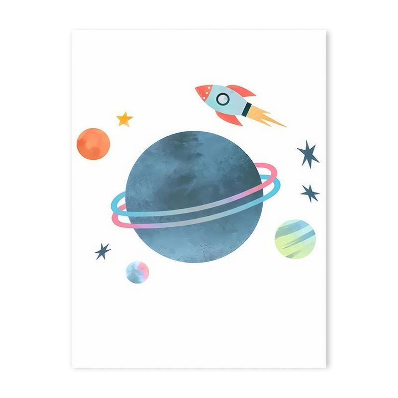 Rocket Astronaut Planet Outer Space Baby Name Custom Wall Art Canvas Painting Nordic Cartoon Prints Posters for Kids Room Decor