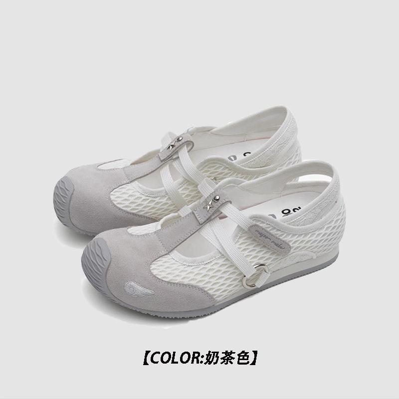 Ugly cute Mary Jane single shoes women's summer 2025 new mesh breathable one-pedal flat-bottomed versatile casual shoes