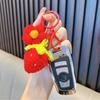 Cute Hand Woven Woolen Strawberry Flower Keychain Car Key Jewelry Pendant Women's Bag Decoration for Girls Gift