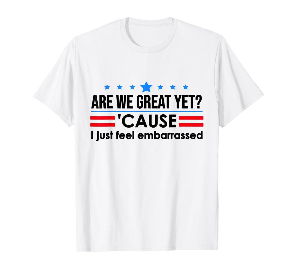 New Pure Cotton MensTShirt with Are We Great Yet American Flag Print for Casual Wear Graphic Tee Breathable and Comfort