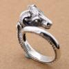 Adjustable Open Ring Men Women Vintage Goat Head Design Sterling Geometric Statement Jewelry
