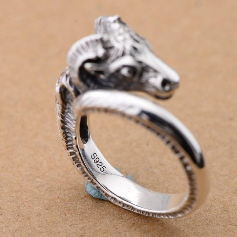 Adjustable Open Ring Men Women Vintage Goat Head Design Sterling Geometric Statement Jewelry