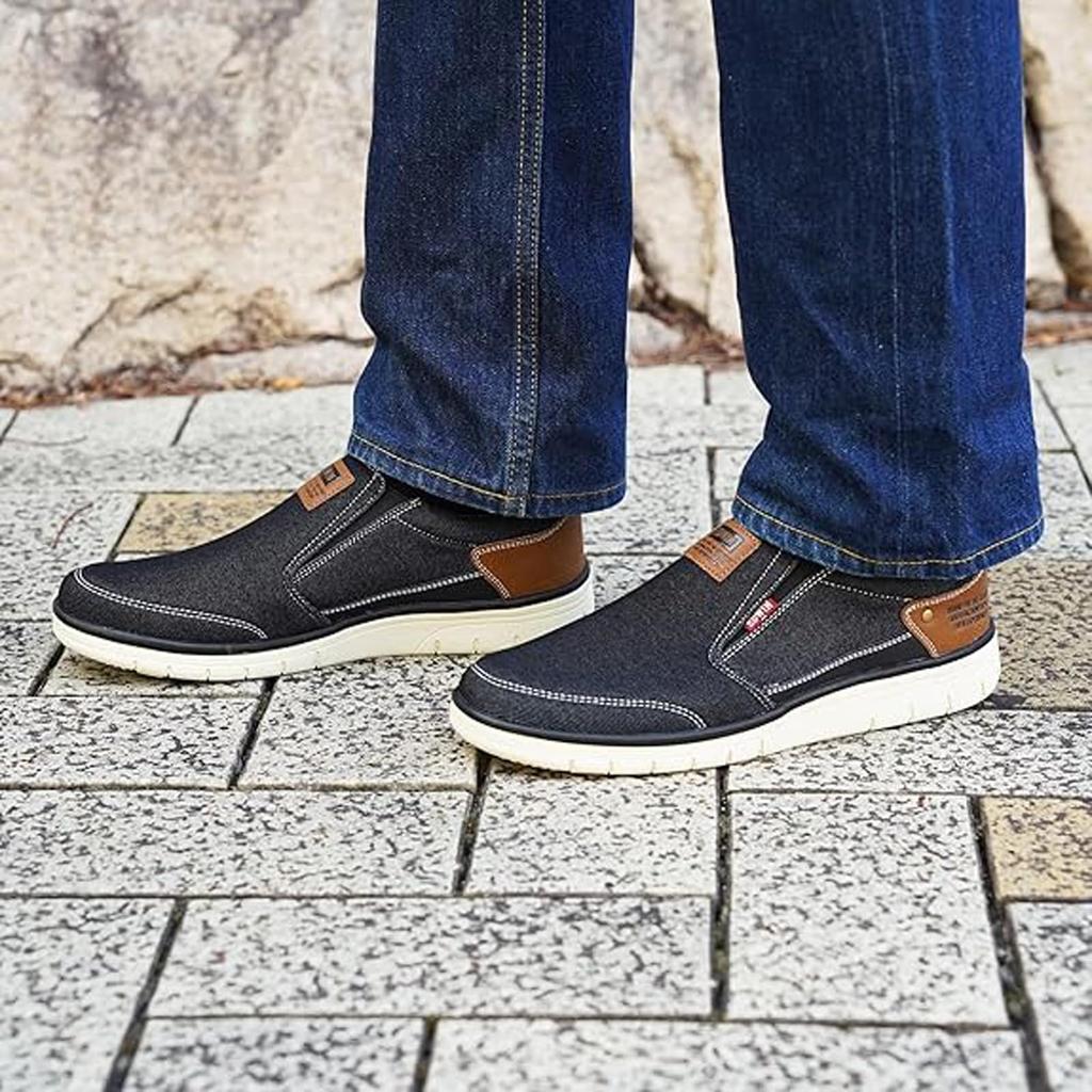 EDWIN Stretch Casual Size Lightweight, Plush, Cushioned, Wide, Non-Slip, Side-Gore Slip-On Sneakers, 26.5 cm, Black, EDW-7644
