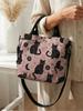 Witchy Black Cat Moon Star Print Pink Canvas Tote Bag Detachable Strap Crossbody Handbag For Women Daily Shopping