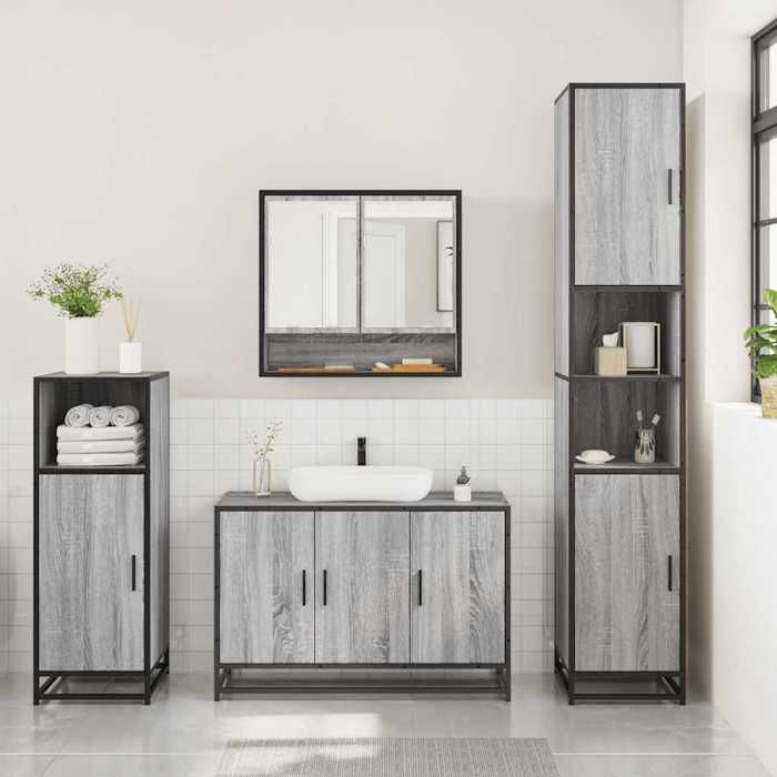 VidaXL 3-piece Bathroom Furniture Set Sonoma Grey, Bathroom Cabinet, Bathroom Cupboard, Furniture of 3300983
