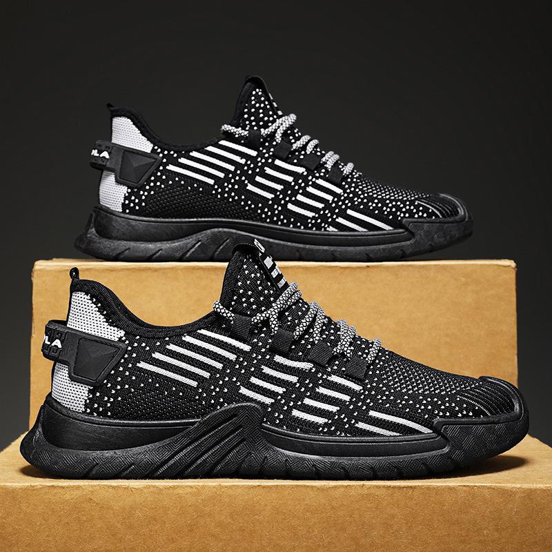 Large size men's shoes spring mesh breathable fly-woven fashion running shoes round head platform men's casual sports shoes
