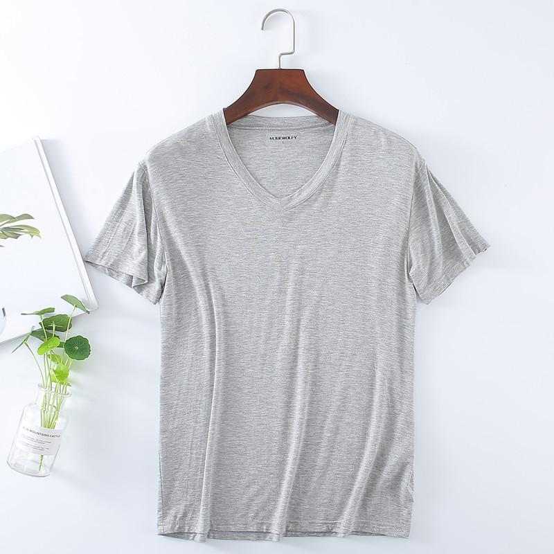 Men's Oversize Modal T-Shirt Short Sleeve V Neck T-Shirt Casual Summer Classic Basic Tee Shirts ( L-8XL)