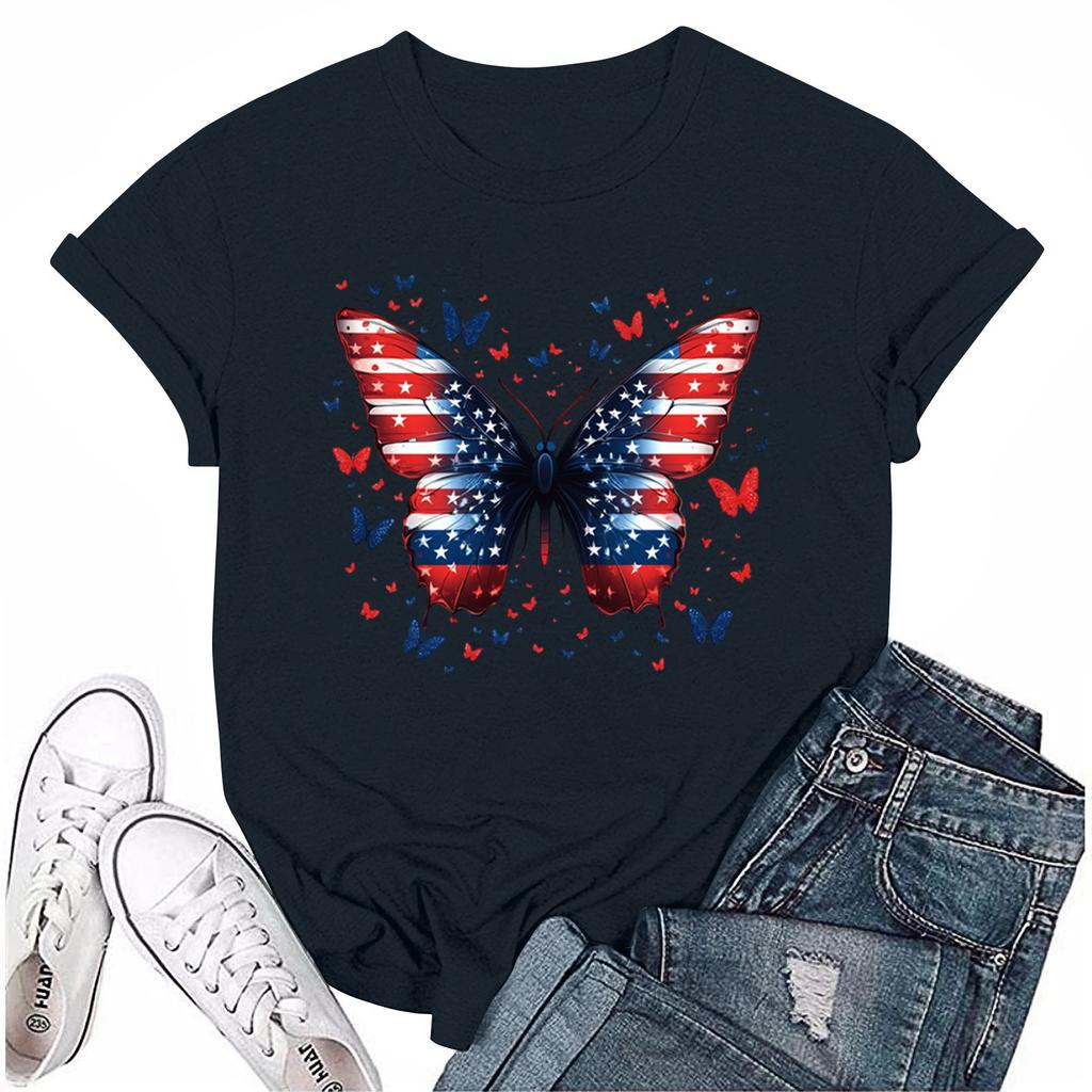 Women's Fashion Casual Printed Round Neck Short Sleeved T-Shirt Top T-Shirt Top Top