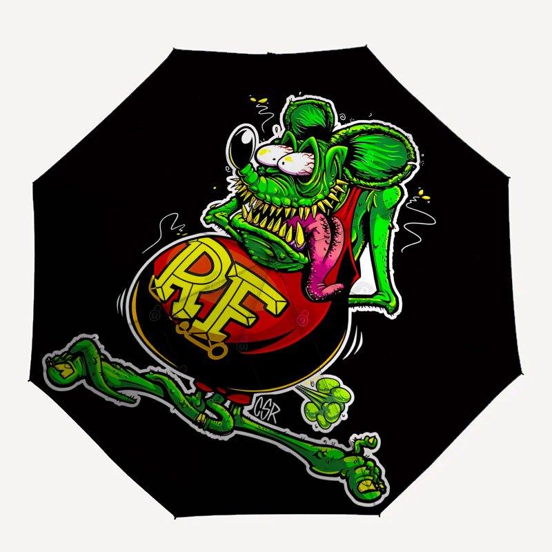 

1 шт. Автоматична парасолька Rat finks з функцією відкриття/закриття, зручна трискладна конструкція, 8 залізних спиць - для щоденного використання на вулиці, подорожей A04