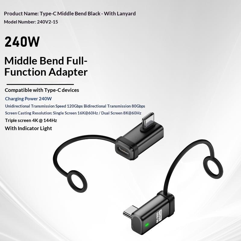 USB4 240W PD 5A Right Angle USB C to Type C Converter Fast Charging Data Sync Adapter for Car Camping Trip Charging