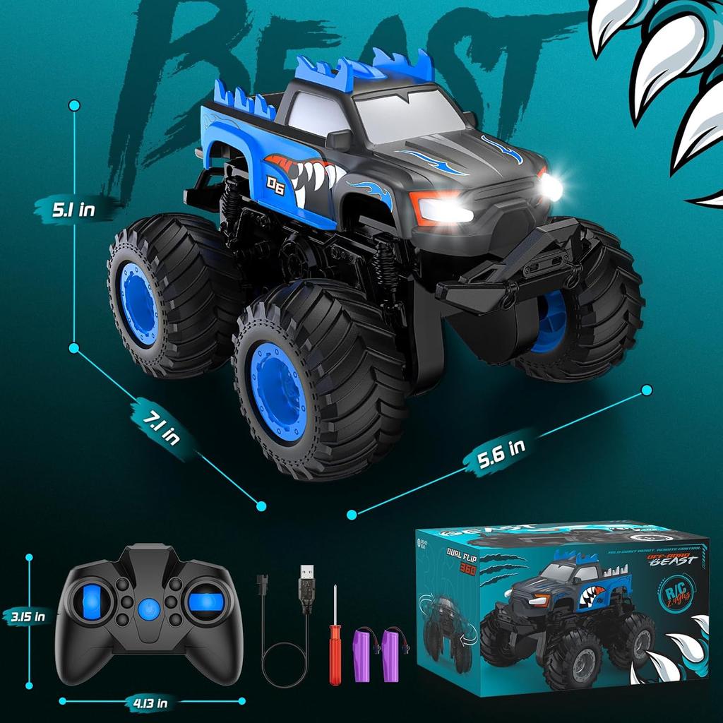 Remote Control Car, 1:24 Scale All Terrain Monster Tuck Toys with Upright Driving and 360° Rotation, Remote Control Tuck with 20km/h, Auto Demo and
