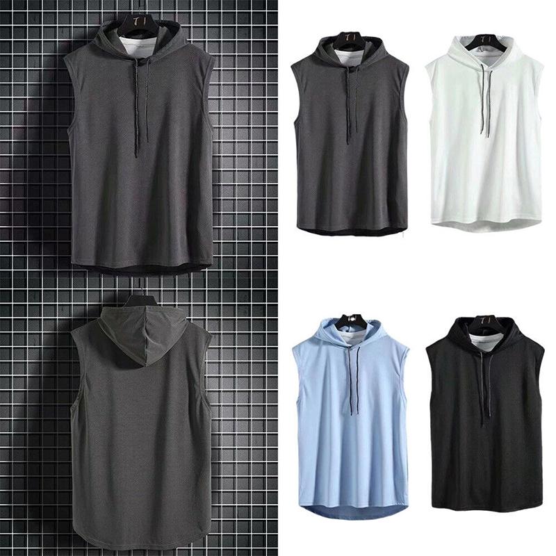 Canotta da uomo con cappuccio da palestra senza maniche, canotta da fitness, sportiva, con cappuccio, per muscoli