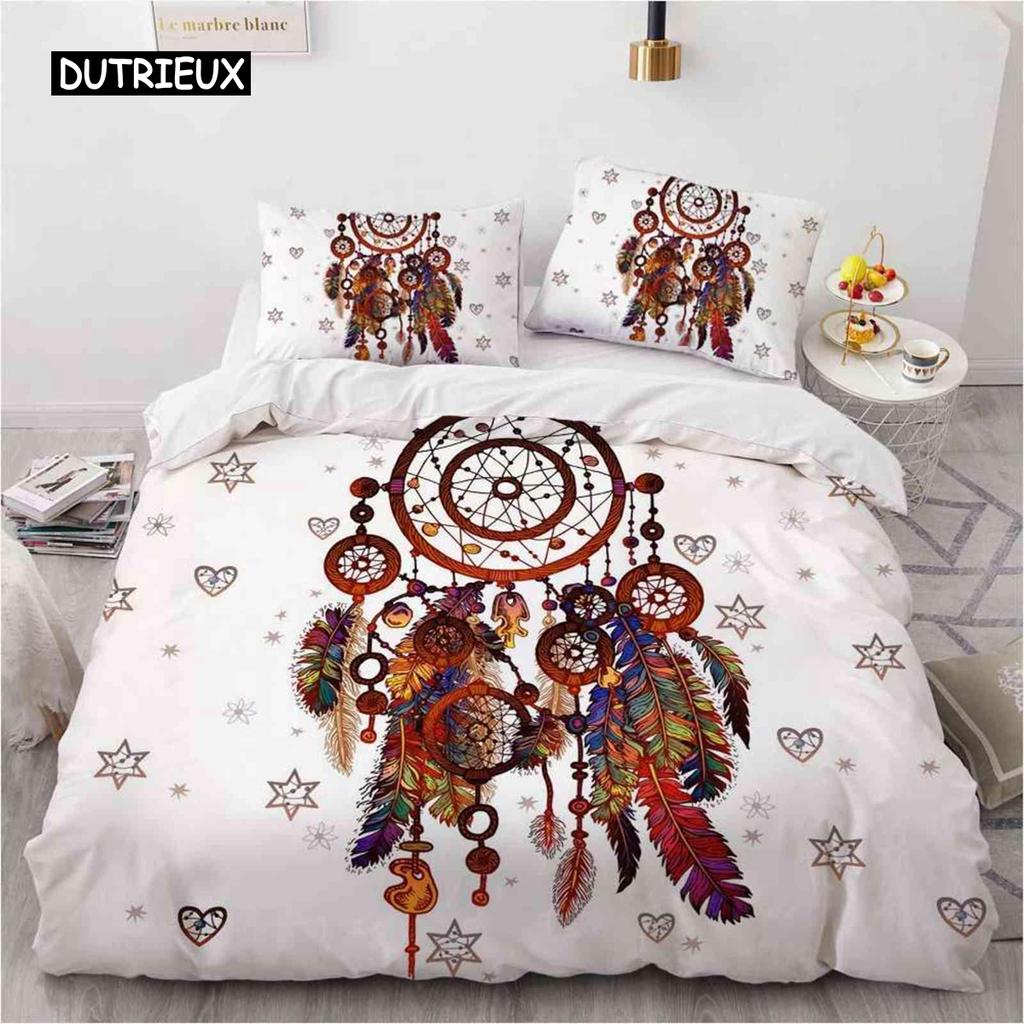 Düş Kapanı Nevresim Takımı Bohem Hippi Yatak Takımı Kraliçe Boy Etnik Yorgan Kılıfı Polyester Boho Tüyler Yorgan Kılıfı