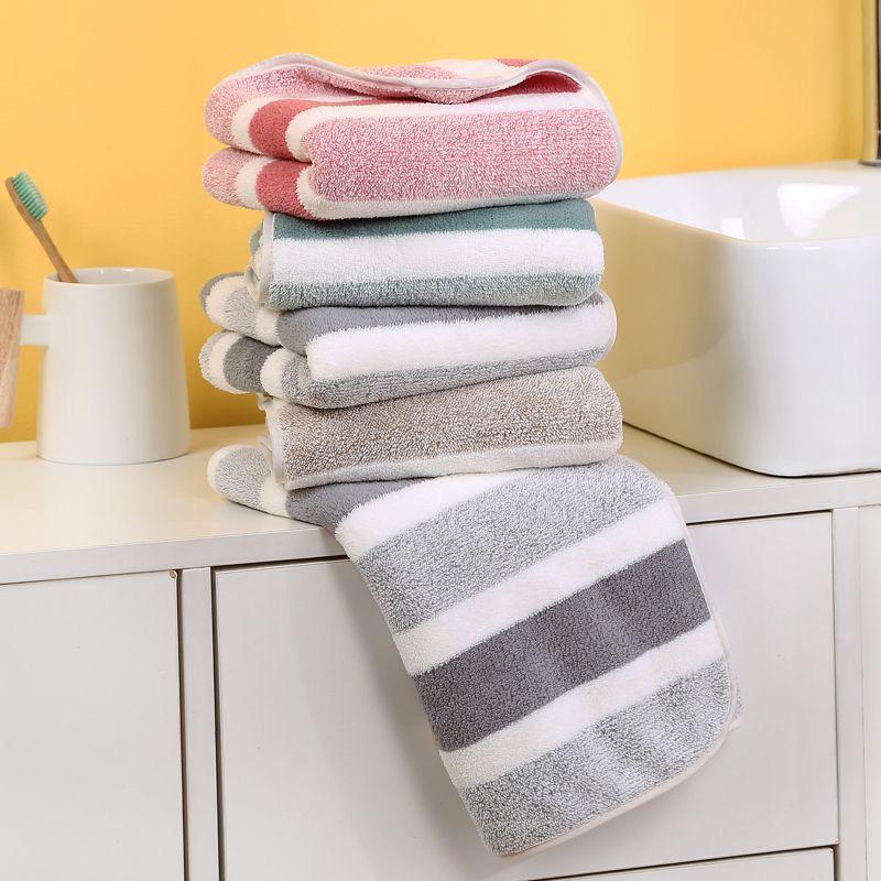 Cross-Border Warp-Knit Striped Coral Fleece Towel Set: Absorbent Bath Towels & Washcloths