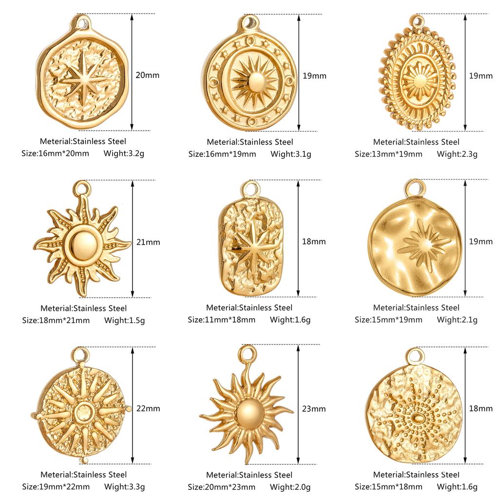 3pcs/Lot Stainless Steel Casting Sunburst Sun Moon Star Charms Pendant For DIY Necklace Bracelet Earrings Jewelry Accessories