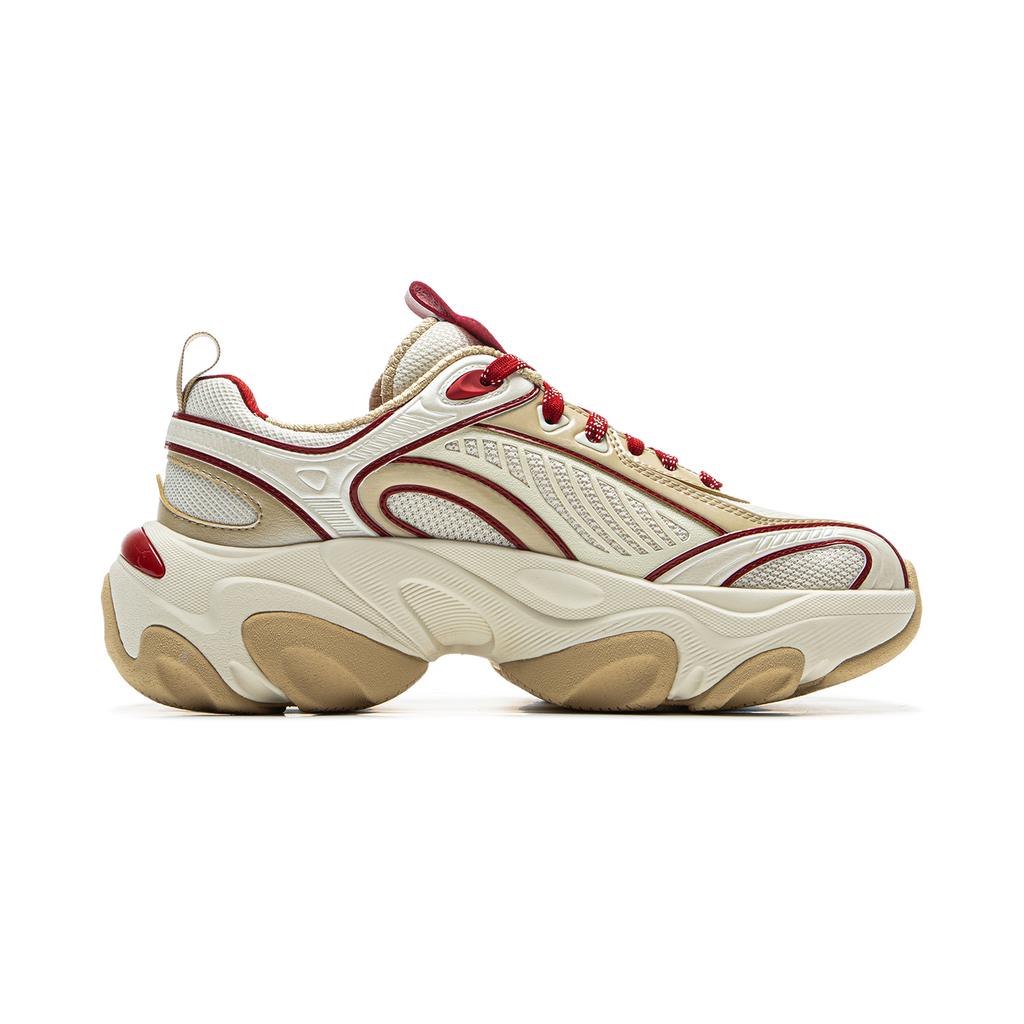 New LiNing Anti Slip Wear Resistant Low Top Casual Shoes Women's Beige Red AZGV012-4