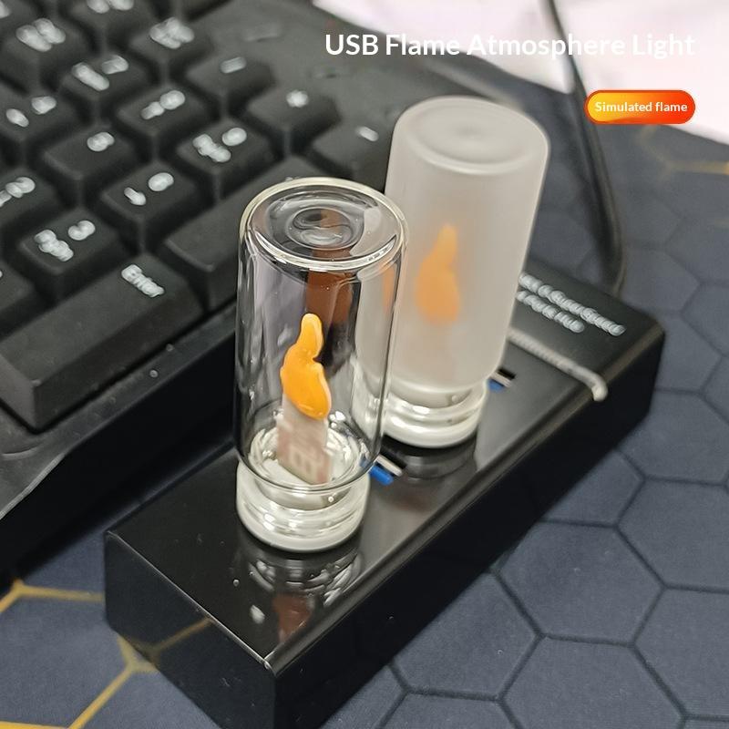USB Flameless Flickering LED Candle Night Light Frosted Glass Portable Lamp for Holiday Party Home Car Decor