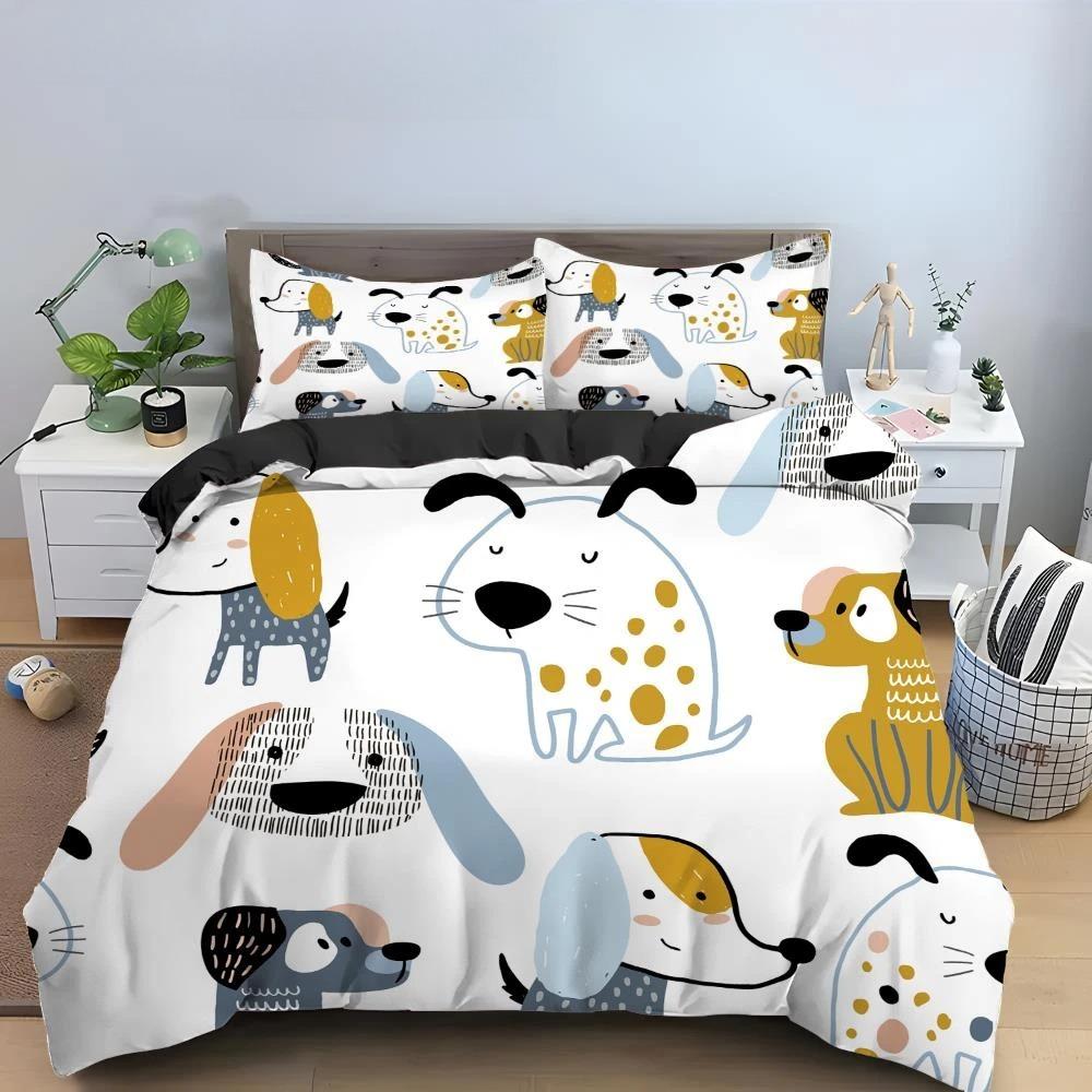 Cartoon Dog King Queen Duvet Cover Lovely Illustrated Pet Puppy Bedding Set Animal Quilt Cover 2/3pcs Polyester Comforter Cover