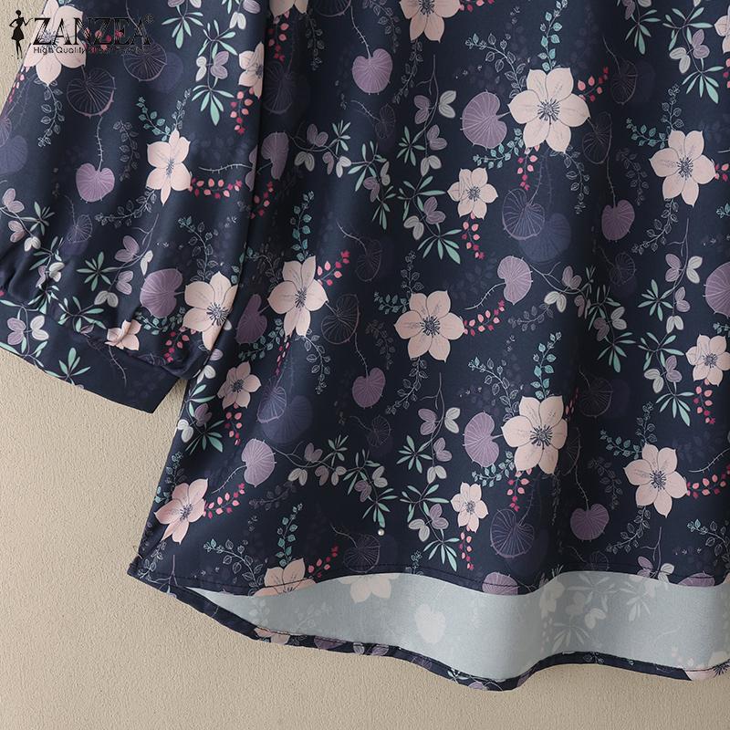 ZANZEA Lässige Damenbluse mit Rundhalsausschnitt und 3/4-Ärmeln, lockeres Blumenmuster