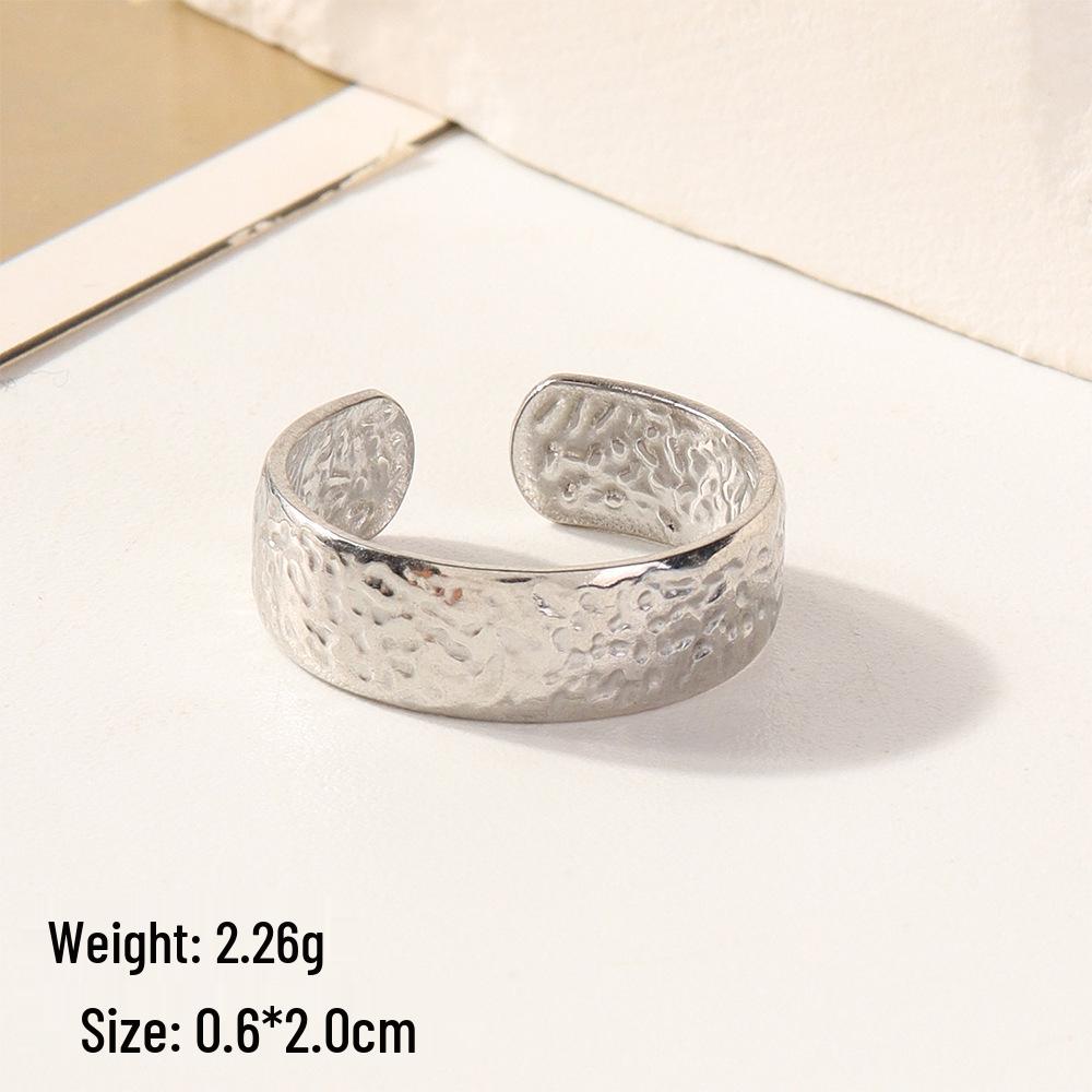 European Chic Irregular Open Ring Set with Creative Convex-Concave Texture for Women
