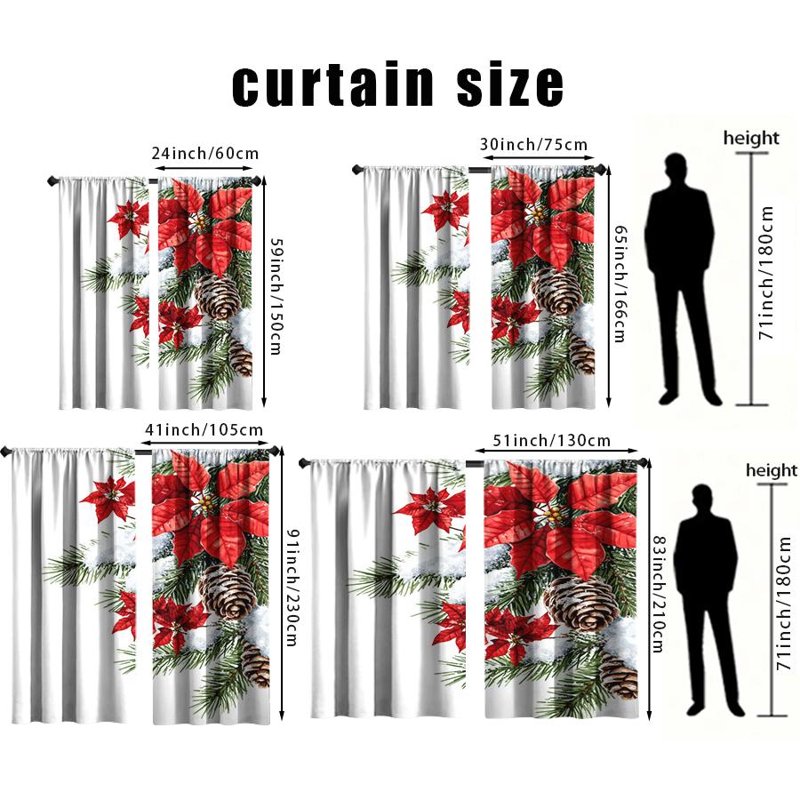 Set Of 2 Artistic Floral Curtains Design Polyesterholiday Winter Window Decor Home Accent Curtain With Rod Pocket Light Filtering Polyester