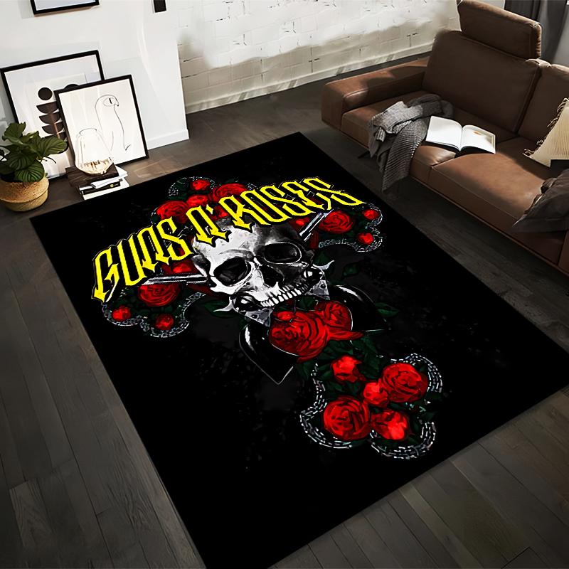 Guns N' Roses Skull with Roses Rug Non-slip rug suitable for living room and bedroom sofas