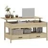 Mesa de centro elevable, Mesa de centro con cajones y compartimento oculto para sala de estar, oficina en casa, Roble