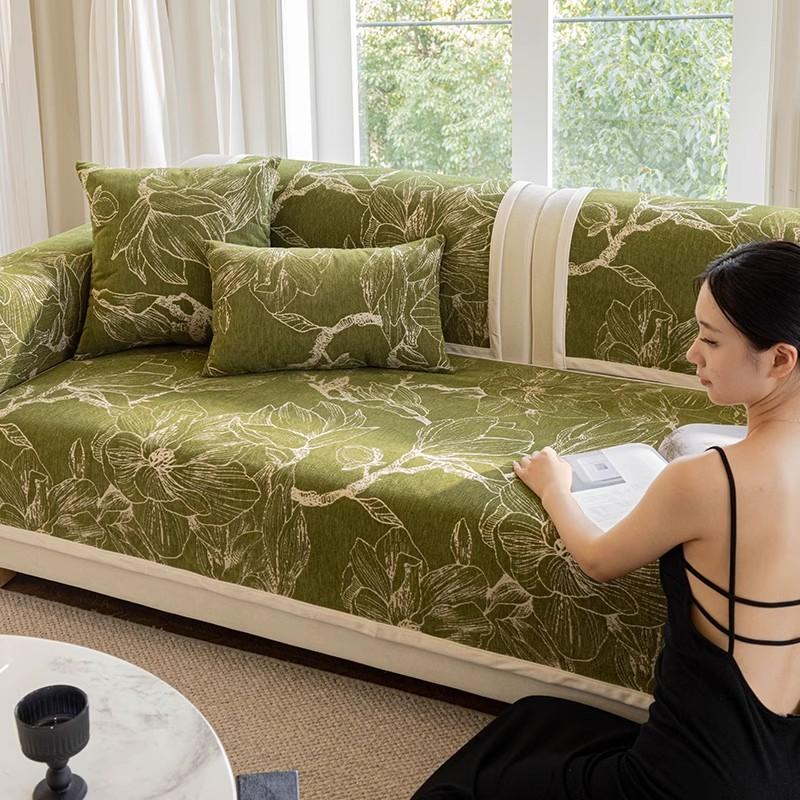 Living Room Sofas Non-slip Flowers Chenille Sofa Cushion Couch Covers Mat Slipcover Funda Sofa Mats