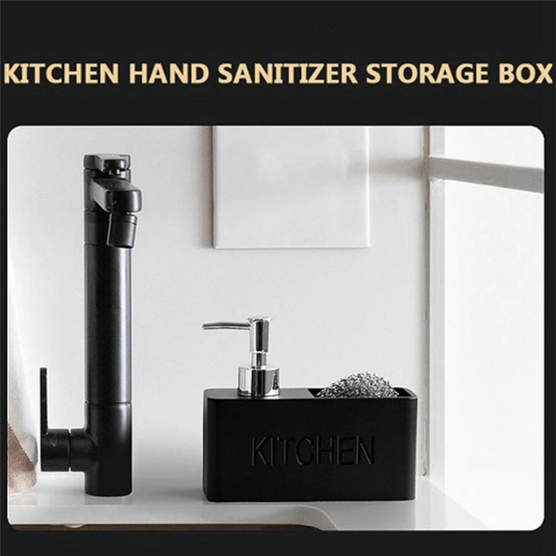 A33R-Kitchen Dish Soap Dispenser Storage Box Set Countertop Liquid Hand Refillable Bottle With Cleaning Sponge Holder, Durable