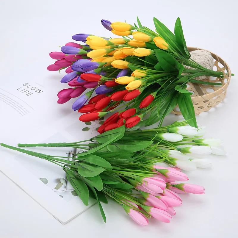 21 hlav Tulipán Umělá květina - Hedvábná levandulová kytice tulipánů, Falešná květina pro svatební dekoraci a dekoraci domácí zahrady